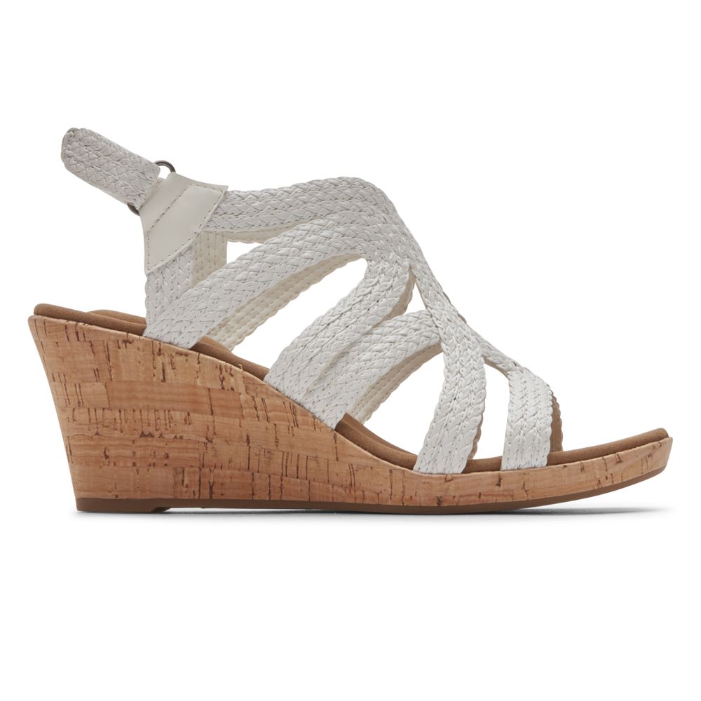 Rockport Canada Briah Braided - Womens Wedges Sandals White (HBT538647)